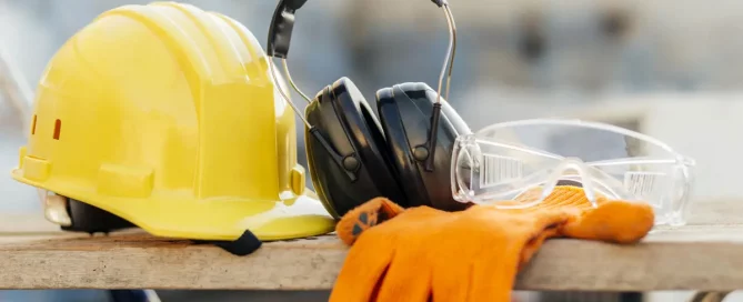 Front View Protective Glasses with Hard Hat Headphones