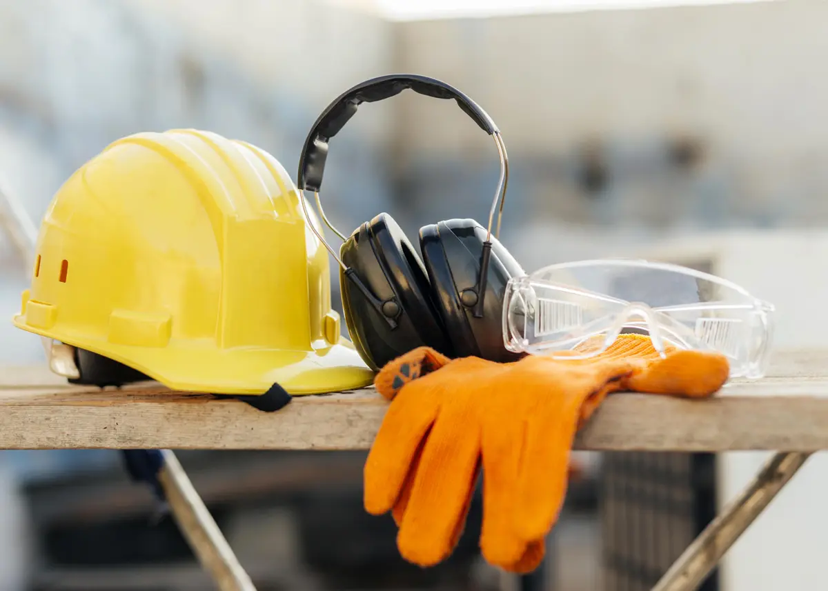 Front View Protective Glasses with Hard Hat Headphones